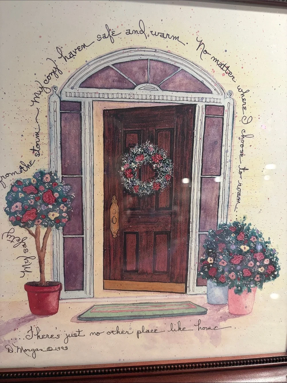 D. Morgan Framed Welcome Door Print in Brown and Red with Home Sentiment.